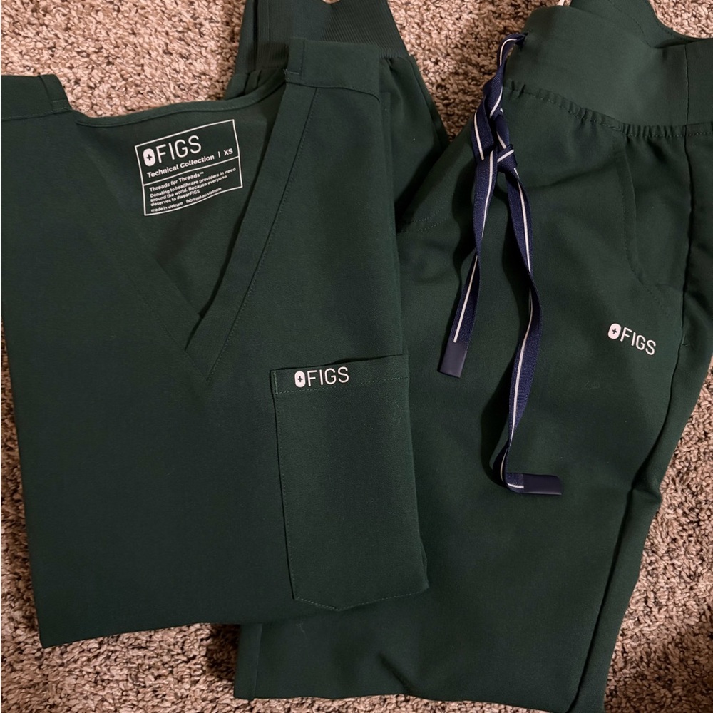 Figs Dark Green Scrub Top and bottom